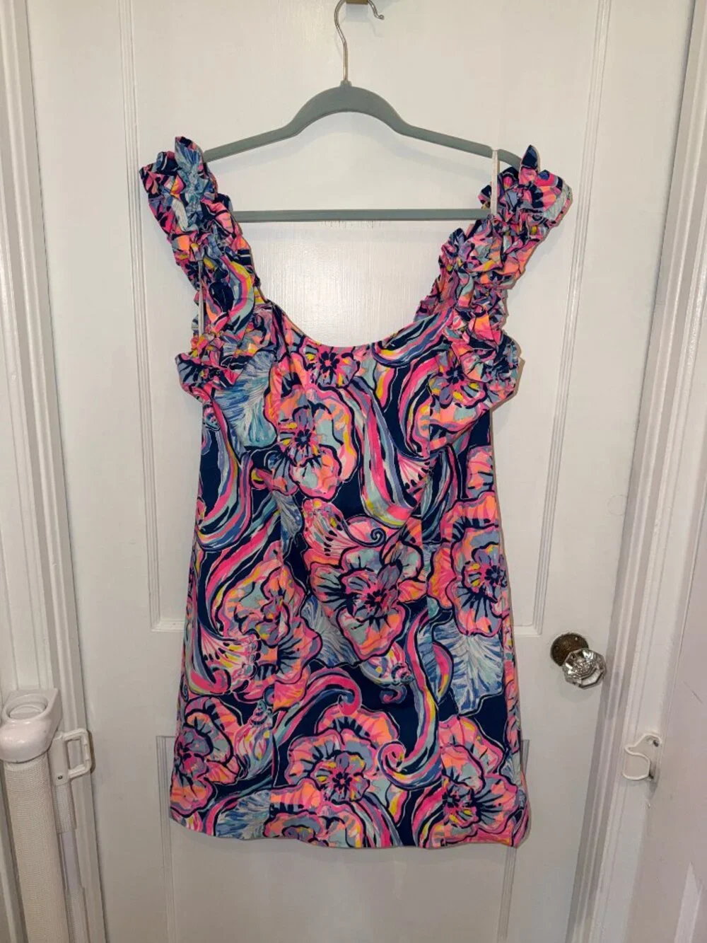 Lilly Pulitzer Devina Stretch Dress, Nauti Navy Boho Bateau Print, Size 14 - Picture 2 of 3